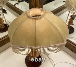 Lady Dancing Posing Table Lamp with Beaded Lamp Shade 26 Vintage