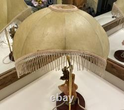 Lady Dancing Posing Table Lamp with Beaded Lamp Shade 26 Vintage