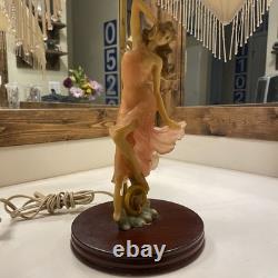 Lady Dancing Posing Table Lamp with Beaded Lamp Shade 26 Vintage