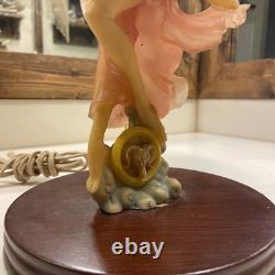 Lady Dancing Posing Table Lamp with Beaded Lamp Shade 26 Vintage