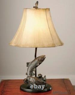 Lake Trout Fish Table Lamp Fishing Bronze Finish Rustic Cabin Lodge Decor 25H