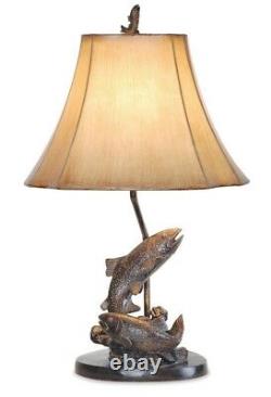 Lake Trout Fish Table Lamp Fishing Bronze Finish Rustic Cabin Lodge Decor 25H