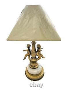 Lamp Cherub Design Metal on Marble Base Pair Vintage Lighting Decor