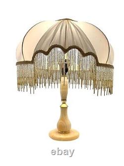 Lamp Marble Victorian Design Beaded Fringe Shade Vintage Art Nouveau Decor