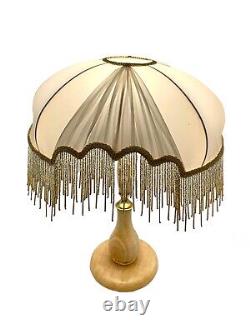 Lamp Marble Victorian Design Beaded Fringe Shade Vintage Art Nouveau Decor