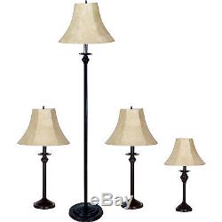 Lamp Set Light Floor Table Accent Lamps Vintage Shade Bronze Base Decor 4 Piece
