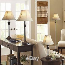 Lamp Set Light Floor Table Accent Lamps Vintage Shade Bronze Base Decor 4 Piece
