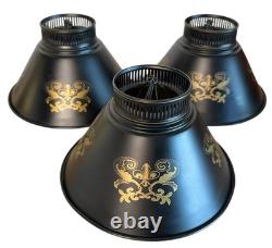 Lamp Shades Set 3 Black Tole Metal Gold Fleur Bridge 6in Fitter