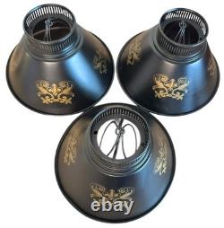 Lamp Shades Set 3 Black Tole Metal Gold Fleur Bridge 6in Fitter