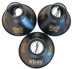 Lamp Shades Set 3 Black Tole Metal Gold Fleur Bridge 6in Fitter