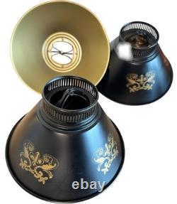Lamp Shades Set 3 Black Tole Metal Gold Fleur Bridge 6in Fitter