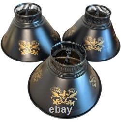 Lamp Shades Set 3 Black Tole Metal Gold Fleur Bridge 6in Fitter