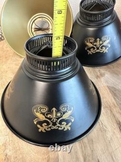 Lamp Shades Set 3 Black Tole Metal Gold Fleur Bridge 6in Fitter