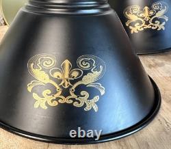Lamp Shades Set 3 Black Tole Metal Gold Fleur Bridge 6in Fitter