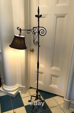 Lamp Wrought Iron Vintage Antique Floor Lamp with brown silk lamp shade