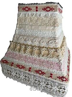 Lampshade Made With 14 Different Antique & Vintage Laces & Ribbons 11x10