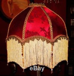 Langtry, A Victorian Vintage Style Beaded Lampshade. Rich Red Damask 16