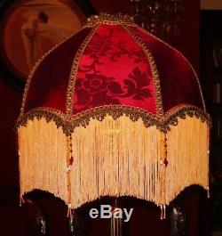 Langtry, A Victorian Vintage Style Beaded Lampshade. Rich Red Damask 16