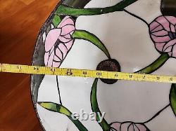 Large 14 Diameter X 8 Antique Mother Of Pearl Leaded Finish Glass Lamp Shade
