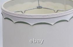 Large 16 x 17.5 Fabric Green Trim Vintage 1960's Drum Empire Lamp Shade Pair