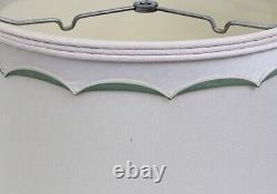 Large 16 x 17.5 Fabric Green Trim Vintage 1960's Drum Empire Lamp Shade Pair