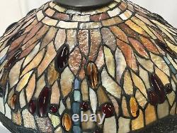 Large 17 Vtg Tiffany Style Dragonfly Stained Glass Lamp Shade Jeweled Red Blue