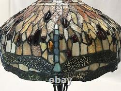 Large 17 Vtg Tiffany Style Dragonfly Stained Glass Lamp Shade Jeweled Red Blue