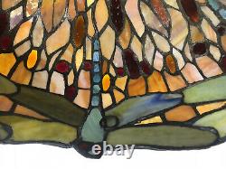 Large 17 Vtg Tiffany Style Dragonfly Stained Glass Lamp Shade Jeweled Red Blue