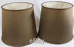 Large 17 x 19.5 Army Green Fabric Drum Lamp Shade Pair Vintage Mid Century