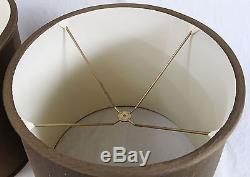 Large 17 x 19.5 Army Green Fabric Drum Lamp Shade Pair Vintage Mid Century
