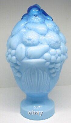 Large Antique Blue Molded Czech Art Glass Fruit Lamp Shade