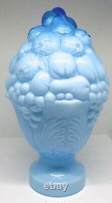 Large Antique Blue Molded Czech Art Glass Fruit Lamp Shade