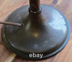 Large Antique Emeralite Style Green Cased Glass Lamp Shade And Base WithPatina