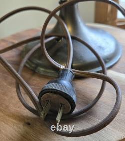 Large Antique Emeralite Style Green Cased Glass Lamp Shade And Base WithPatina