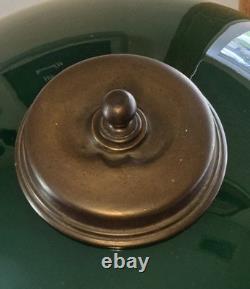 Large Antique Emeralite Style Green Cased Glass Lamp Shade And Base WithPatina