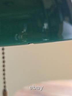 Large Antique Emeralite Style Green Cased Glass Lamp Shade And Base WithPatina