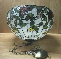 Large Beautiful Vintage TIffany Style Stained Glass Shade, withChandelier Fixture