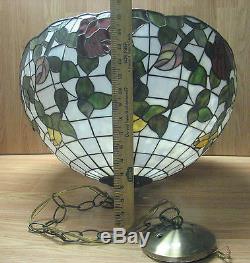 Large Beautiful Vintage TIffany Style Stained Glass Shade, withChandelier Fixture