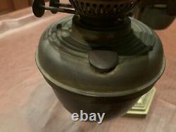 Large Double Antique Student Kerosene Brass Lamp Green Glass Shades & Chimneys