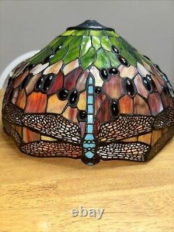 Large Dragonfly STAINED GLASS LAMP SHADE Vintage Tiffany Style