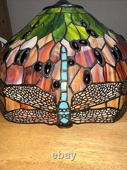 Large Dragonfly STAINED GLASS LAMP SHADE Vintage Tiffany Style