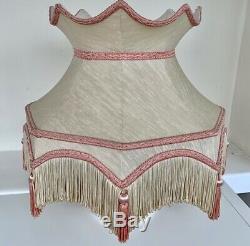 Large Fringed Lampshade For Floor Standard Lamp Pink & Cream Vintage Style