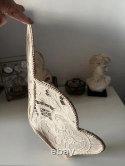 Large Lace Lampshade, Beige Perforated Fan-Shaped Light, Vintage