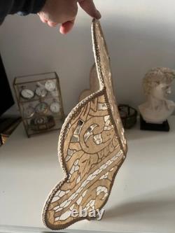 Large Lace Lampshade, Beige Perforated Fan-Shaped Light, Vintage