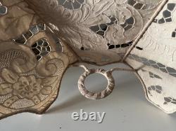 Large Lace Lampshade, Beige Perforated Fan-Shaped Light, Vintage