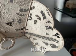 Large Lace Lampshade, Beige Perforated Fan-Shaped Light, Vintage