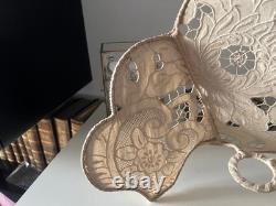 Large Lace Lampshade, Beige Perforated Fan-Shaped Light, Vintage