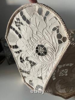 Large Lace Lampshade, Beige Perforated Fan-Shaped Light, Vintage