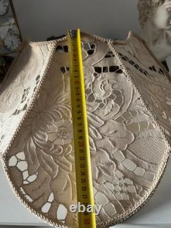 Large Lace Lampshade, Beige Perforated Fan-Shaped Light, Vintage