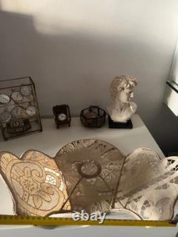 Large Lace Lampshade, Beige Perforated Fan-Shaped Light, Vintage